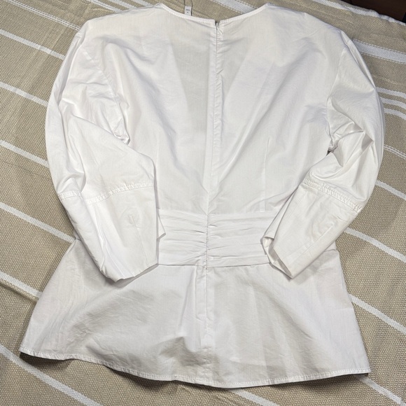 NWT Derek Lam 10 Crosby Noe Puff-Sleeve Peplum Top in Optic White Size 12 - Picture 7 of 7